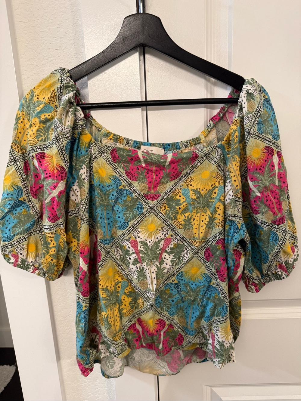 a.n.a Multicolor Tropical Puff Sleeve Off-Shoulder Blouse